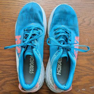Hoka One One Carbon X Women's Turquoise White Peach Athletic Running Shoes Sz 9